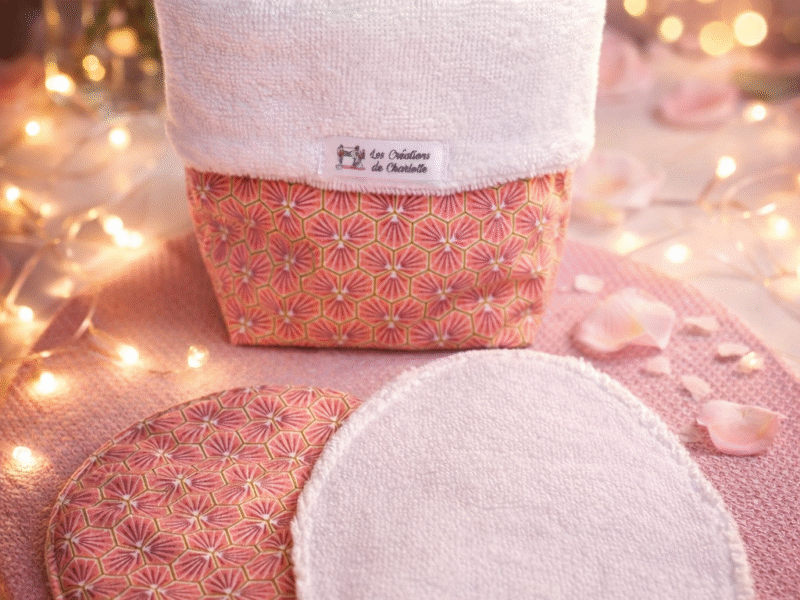🧺 Panière avec 10 lingettes lavables – Zéro déchet – Fait main