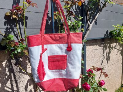 Sac Cabas Bicolore Rouge et Blanc en Jean