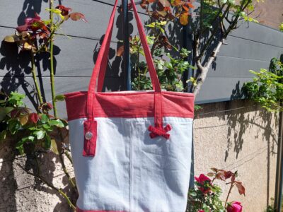Sac Cabas Bicolore Rouge et Blanc en Jean