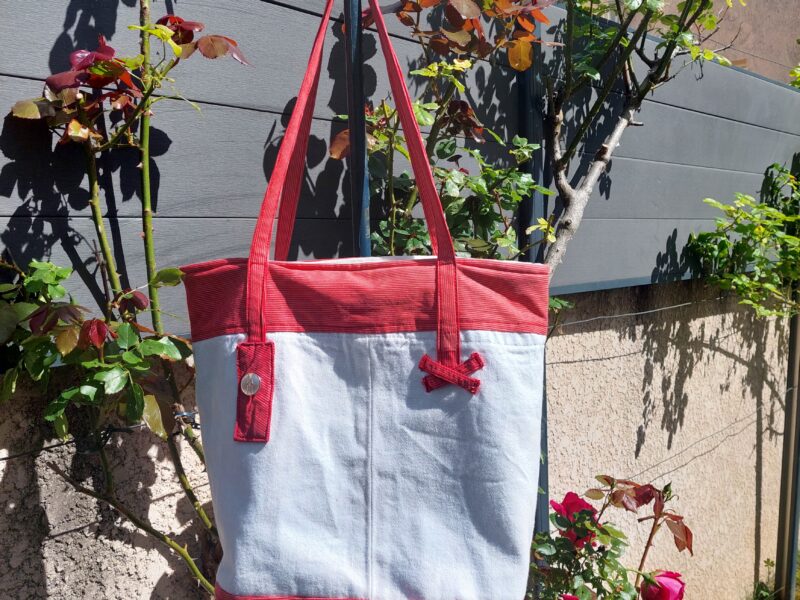Sac Cabas Bicolore Rouge et Blanc en Jean