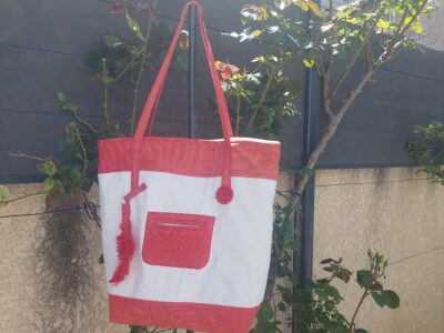 Sac Cabas Bicolore Rouge et Blanc en Jean