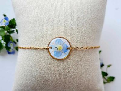 Bracelet, collier et boucles d'oreilles fleurs de Veronica liwanensis – Bijou fleuri fait main