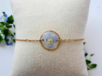 Bracelet, collier et boucles d'oreilles fleurs de Veronica liwanensis – Bijou fleuri fait main