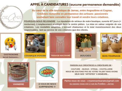 Appels à "artistes invités" dans plusieurs domaines de l'artisanat