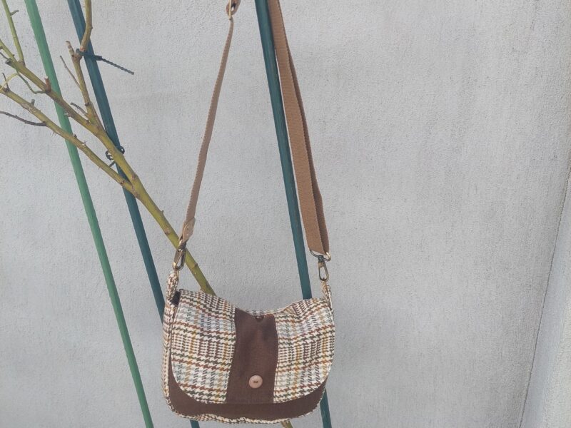 Besace Tweed Pied-de-Poule Brun & Chocolat