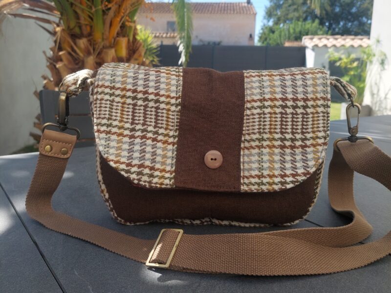 Besace Tweed Pied-de-Poule Brun & Chocolat