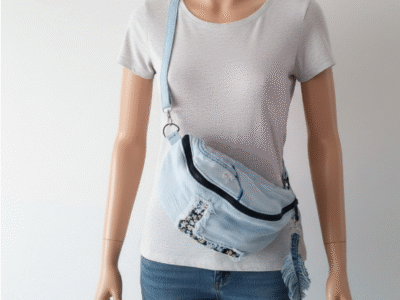 Sac Banane Upcycling Jean & Porte-clé Plume