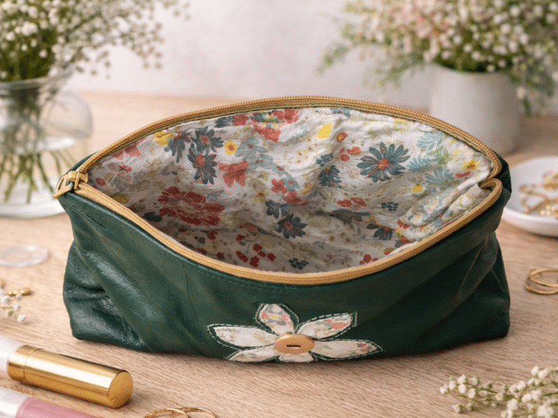 Pochette Fleur de Forêt en Simili Cuir Vert