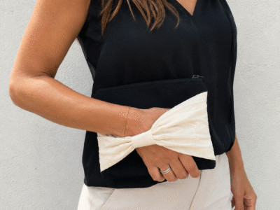 Pochette sac Jean Noir & Nœud Satin Crème