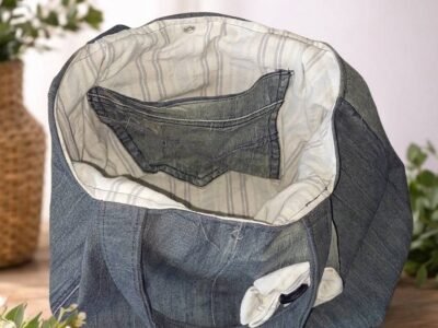 Sac porté main en jean upcyclé