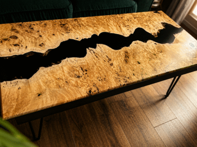 Meuble et objet déco sur mesure en bois massif et résine epoxy