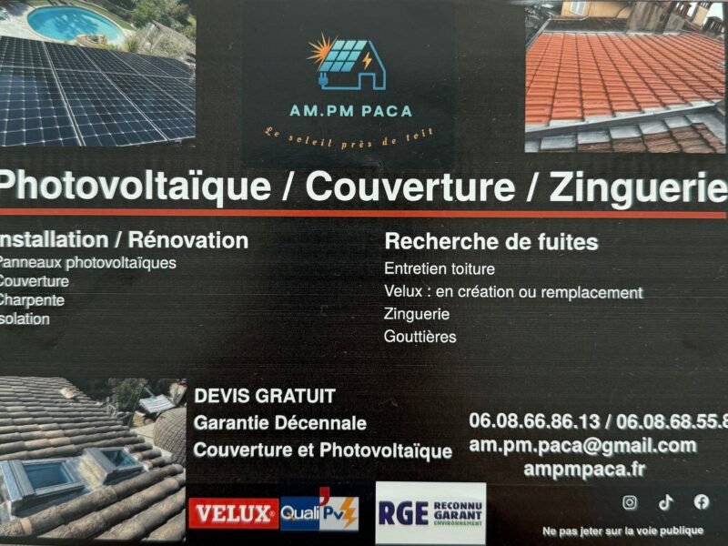AM.PM PACA installation photovoltaïque , couverture & Zinguerie