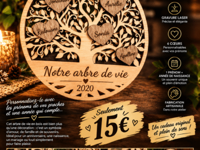 🌳 Notre Arbre de Vie Personnalisé ❤️ fabrication artisanale en bois de tilleul (15€)