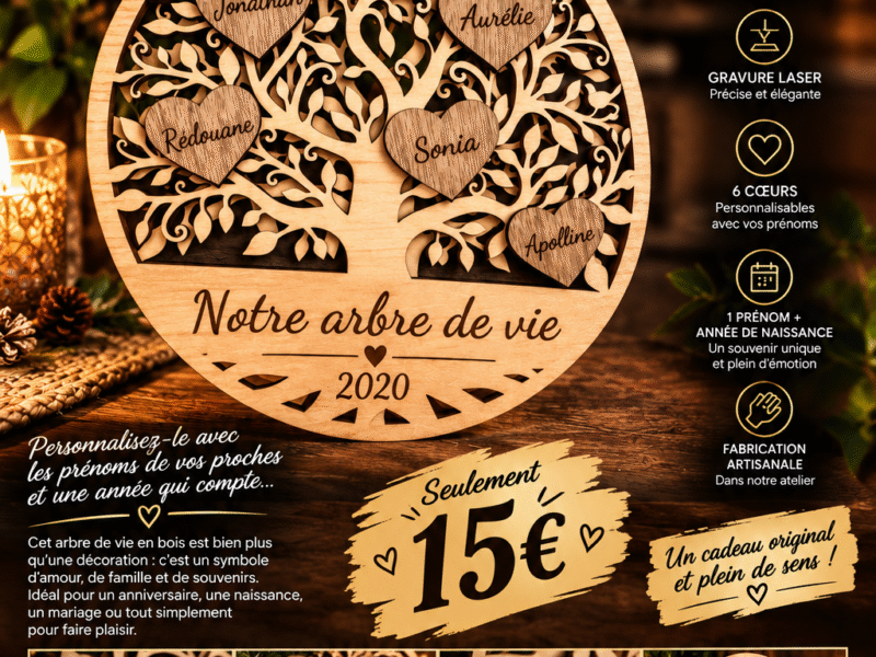 🌳 Notre Arbre de Vie Personnalisé ❤️ fabrication artisanale en bois de tilleul (15€)