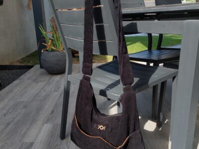 Sac Hobo Velours Côtelé Noir & Doublure Moutarde