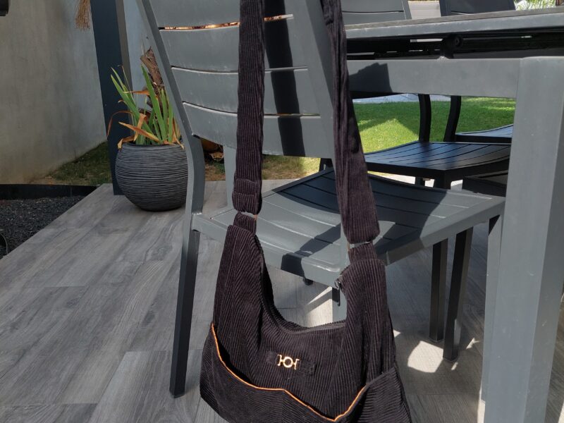Sac Hobo Velours Côtelé Noir & Doublure Moutarde