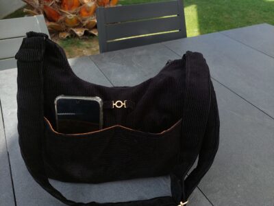 Sac Hobo Velours Côtelé Noir & Doublure Moutarde