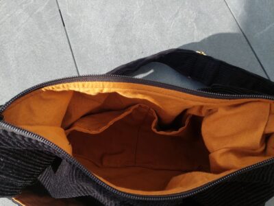 Sac Hobo Velours Côtelé Noir & Doublure Moutarde