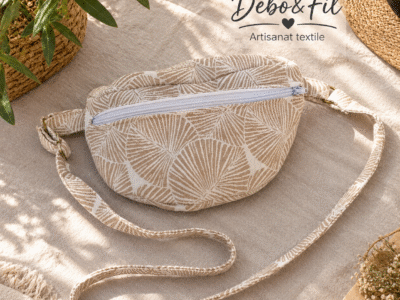 Sac banane Tissu Éventail Beige & Blanc