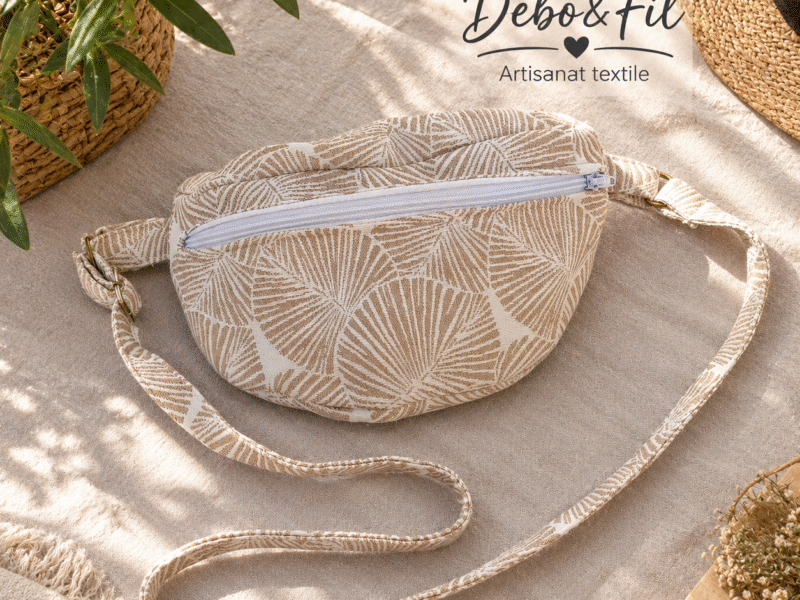 Sac banane Tissu Éventail Beige & Blanc