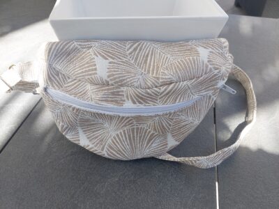 Sac banane Tissu Éventail Beige & Blanc