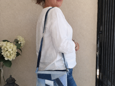 Sac bandoulière patchwork en jean