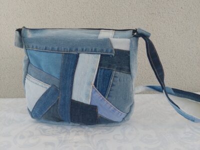 Sac bandoulière patchwork en jean