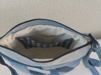 Sac bandoulière patchwork en jean
