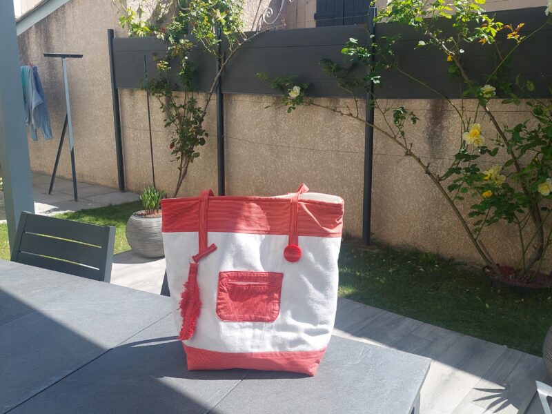 Sac Cabas Bicolore Rouge et Blanc en Jean