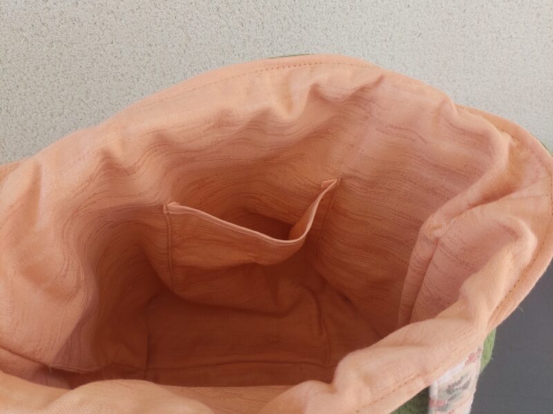 Sac cabas tapisserie fleurie & poche jean vert