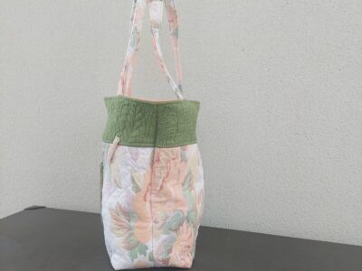 Sac cabas tapisserie fleurie & poche jean vert
