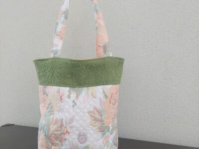 Sac cabas tapisserie fleurie & poche jean vert