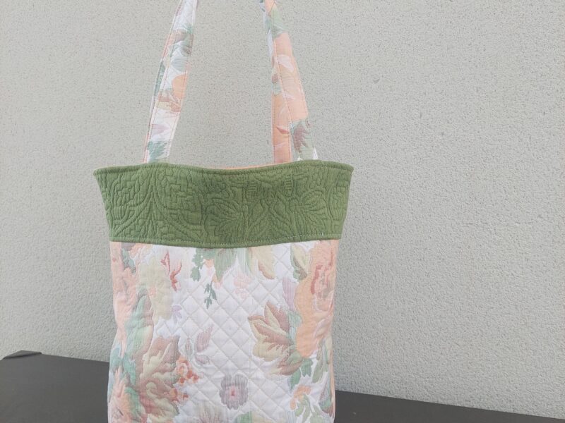 Sac cabas tapisserie fleurie & poche jean vert