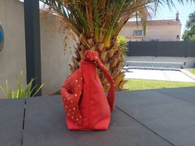 Sac porté épaule Jean Rouge Pois Dorés & Grand Nœud
