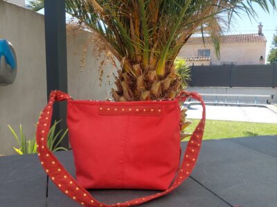 Sac porté épaule Jean Rouge Pois Dorés & Grand Nœud