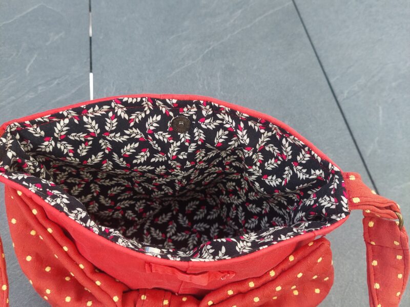 Sac porté épaule Jean Rouge Pois Dorés & Grand Nœud