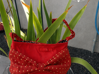 Sac porté épaule Jean Rouge Pois Dorés & Grand Nœud