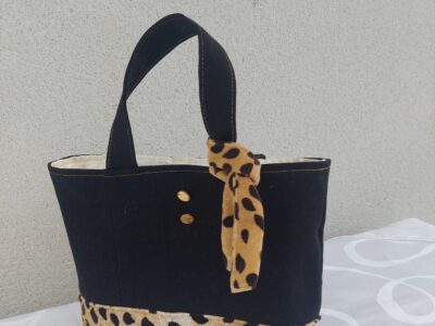Sac porté main Jean Noir & Léopard Doré