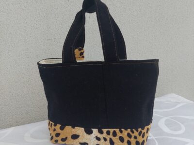 Sac porté main Jean Noir & Léopard Doré