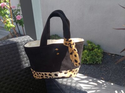 Sac porté main Jean Noir & Léopard Doré
