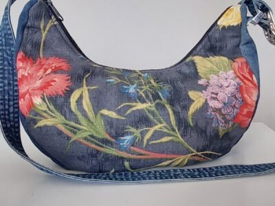 Sac Bandoulière Fleuri & Jean – Anse Ceinture Originale – Pièce Unique Upcyclée