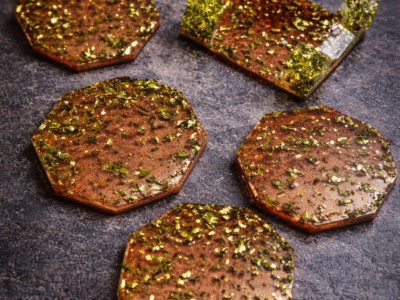 Set de dessous de verres hexagonaux – Cuivre & feuille d’or