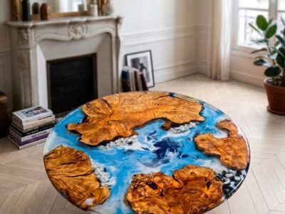 Table en résine éponge et objet de décoration