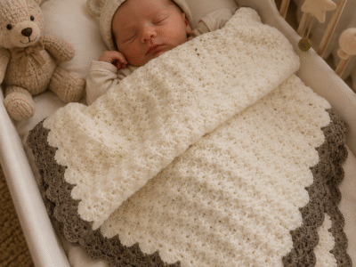 Couverture bébé layette fait main au crochet