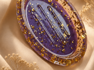 🧼 Porte-savon violet avec feuille d’or en résine 12euros ( Hors frais d'envoie )