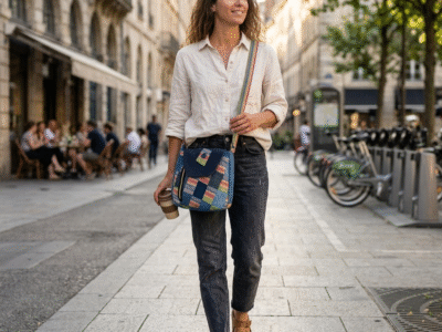 Sac bandoulière patchwork jean et tissu coloré