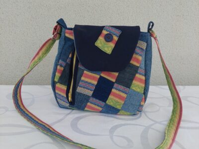 Sac bandoulière patchwork jean et tissu coloré