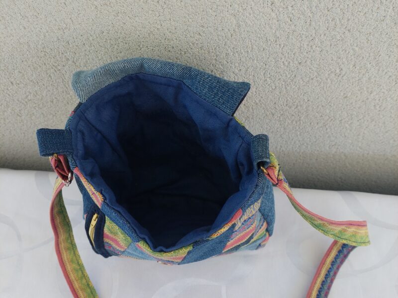 Sac bandoulière patchwork jean et tissu coloré