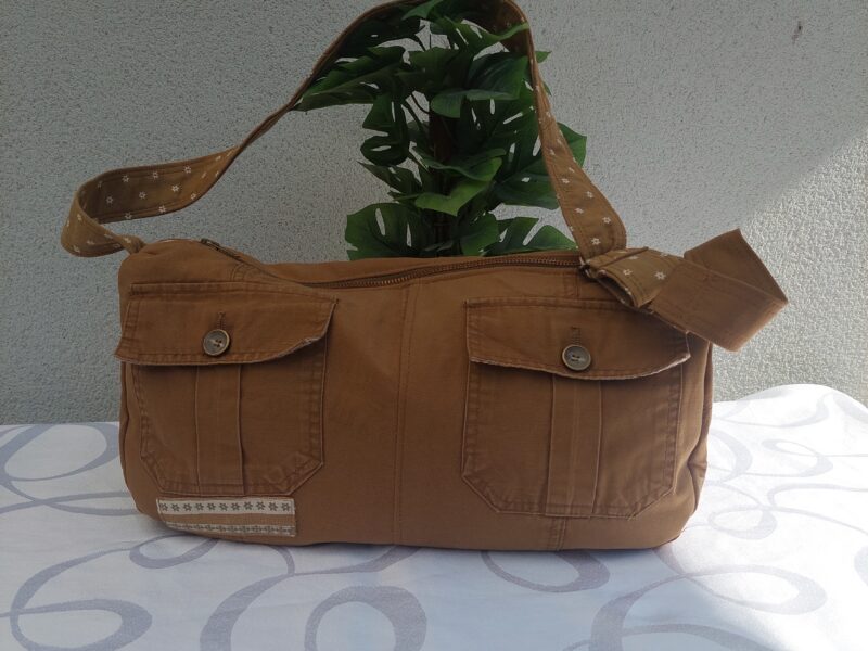 Sac bandoulière Toile Marron & Poches récupérées