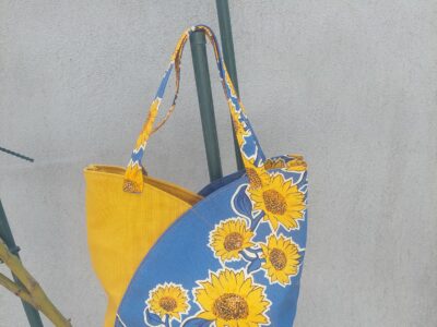 Sac porté main Tournesols Bleu & Jaune Moutarde